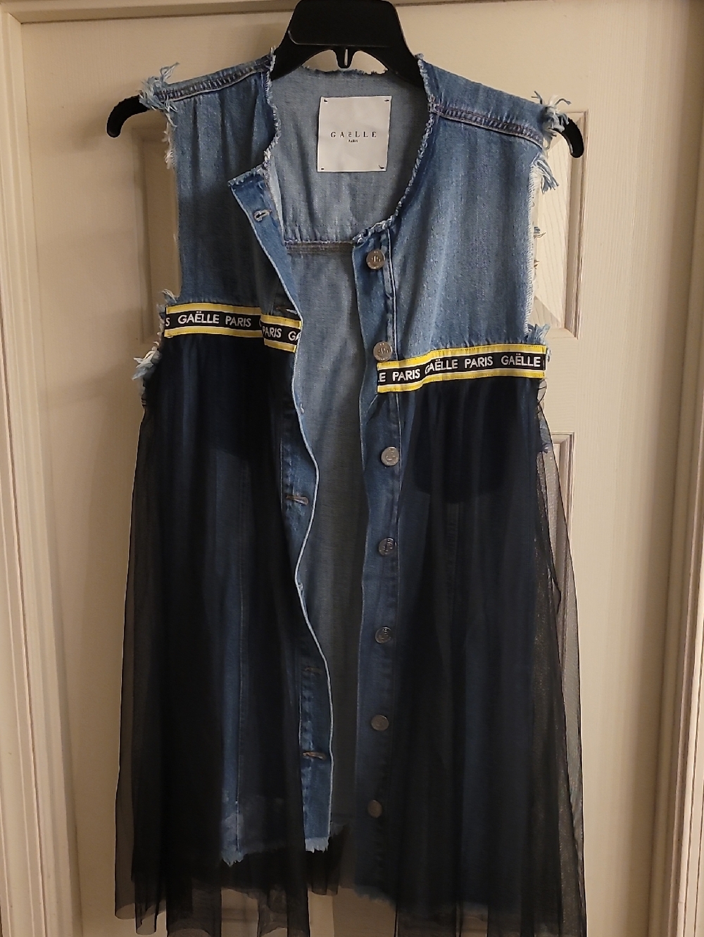 Gaëlle Paris Denim & Black Tulle Jean Dress Size 44
